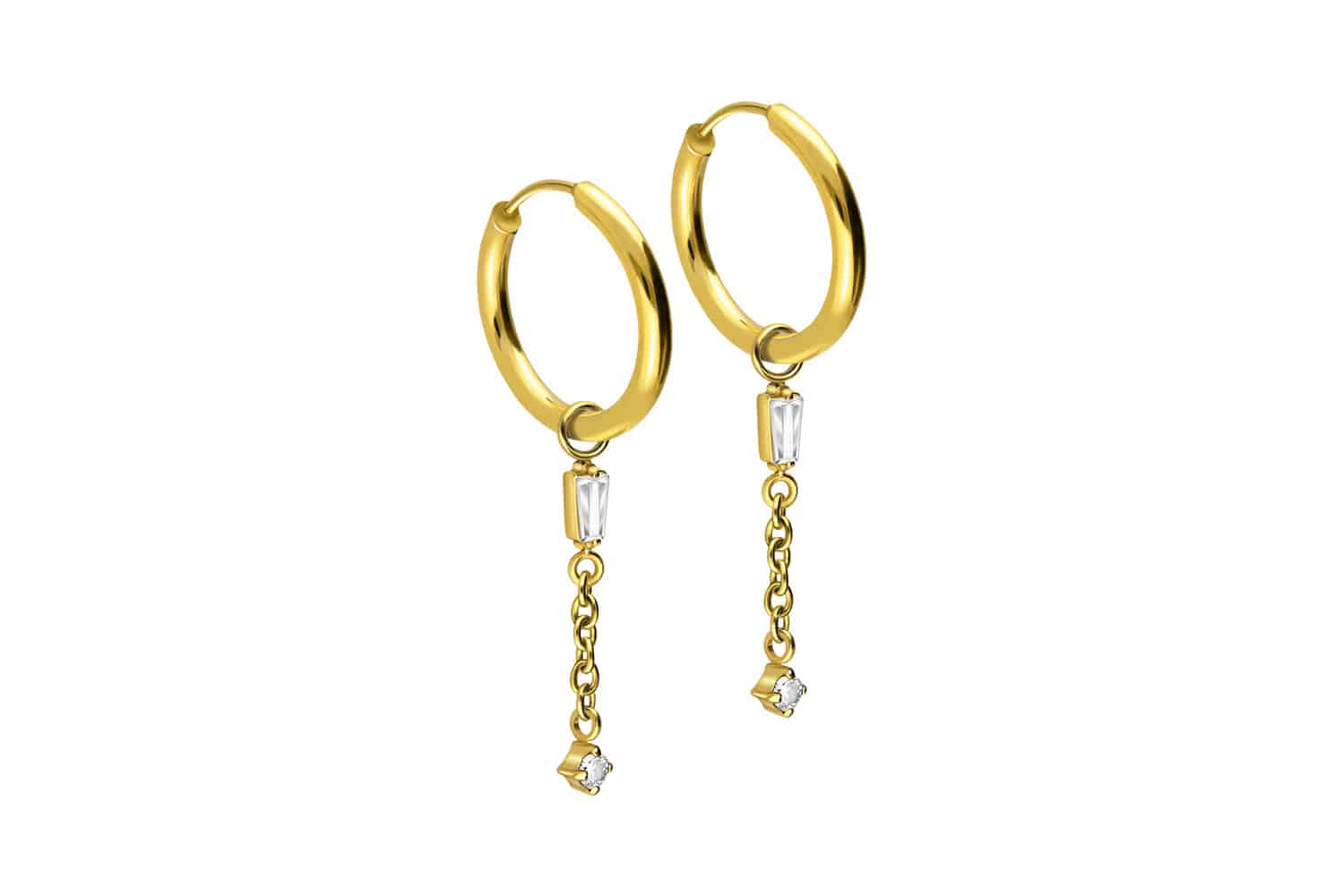 Chirurgenstahl Ohrclicker Creolen 2 KRISTALLE + KETTE von Piercingline